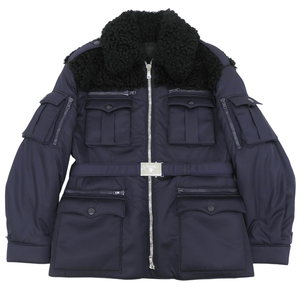 新着【中古】 超美品 プラダ PRADA 2019年 襟羊肉 ナイロン 呼びりんテッド 上衣 厚地の外套 大きさ48 米国海軍 メンズ 未当て嵌めるに人なつかしい
