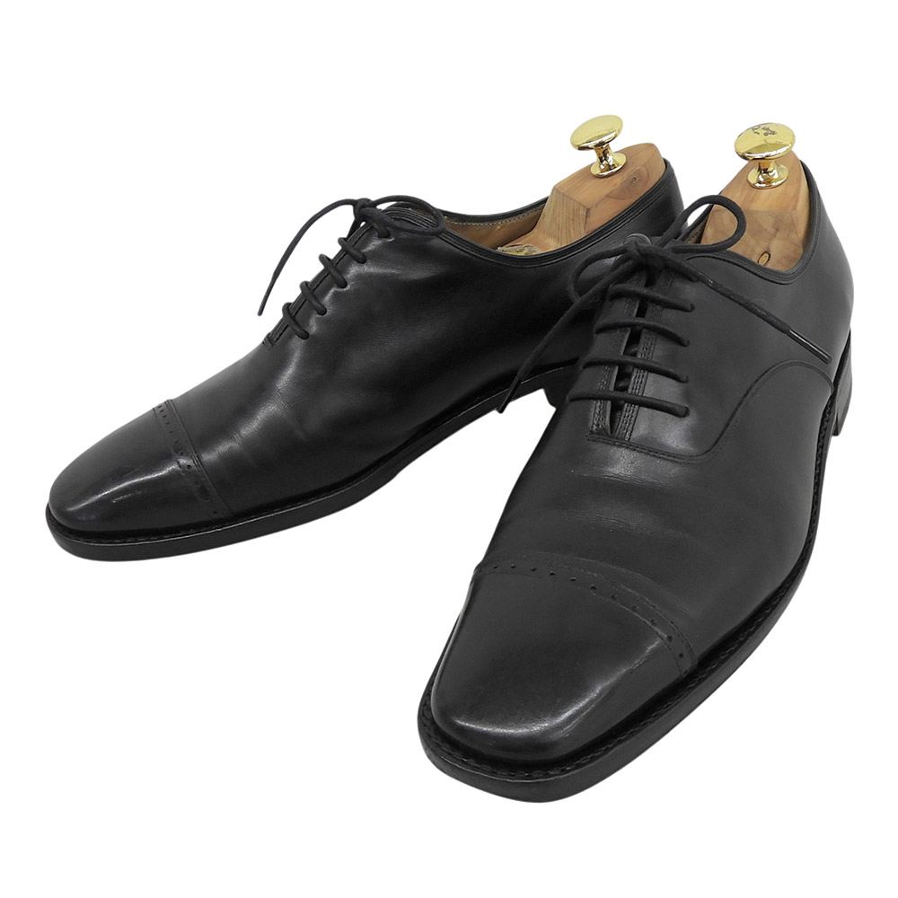 新着【中古】 美品 フェラガモ Salvatore Ferragamo ラヴォラツィオーネ トラメッザ パンチドキャップ トゥ 御召しもの シューズ 内機翼 7 2E 25糎座標軸 黒 シュー天然木付 メンズ