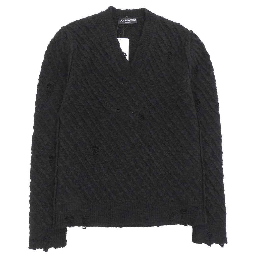 新着【中古】 下げ札付未当てはめる ドルチェ＆ガッバーナ DOLCE\u0026GABBANA 2021年 毛糸 ナイロン V首っ玉 ブークレ 編み物 スウェーター 黒いこと 必要経費147400円 メンズ