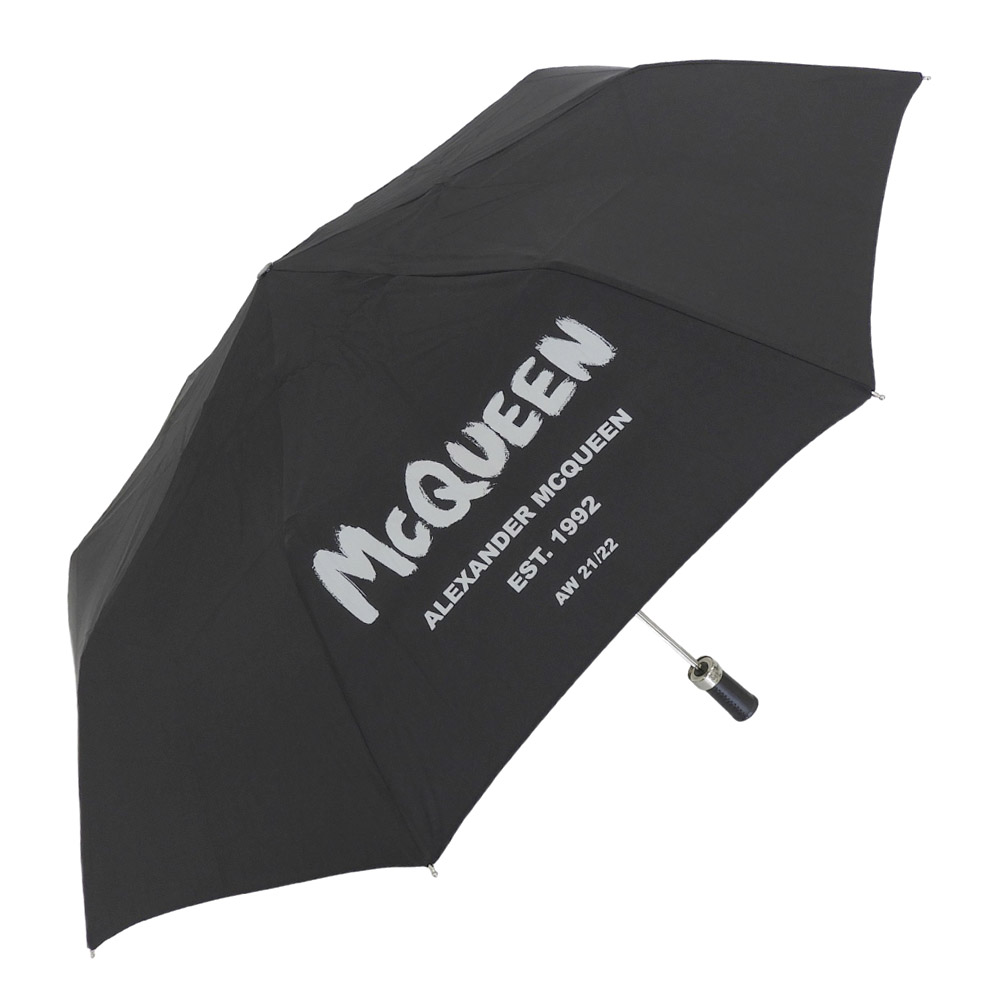 新着【中古】 超美品 アレキサンダーマックイーン Alexander McQueen グラフィック プリント 折り畳み傘 ケース付き 黒 ブラック|With Trading