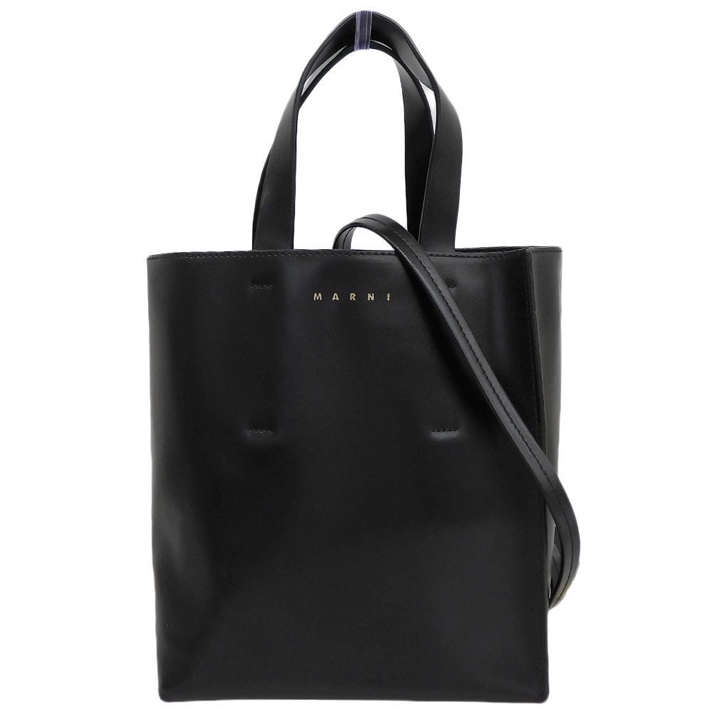 新着【中古】 超美品 マルニ MARNI MUSEO レザー 2WAY ショルダー ハンド バッグ 黒 ブラック 巾着付き 未使用に近い｜With Trading