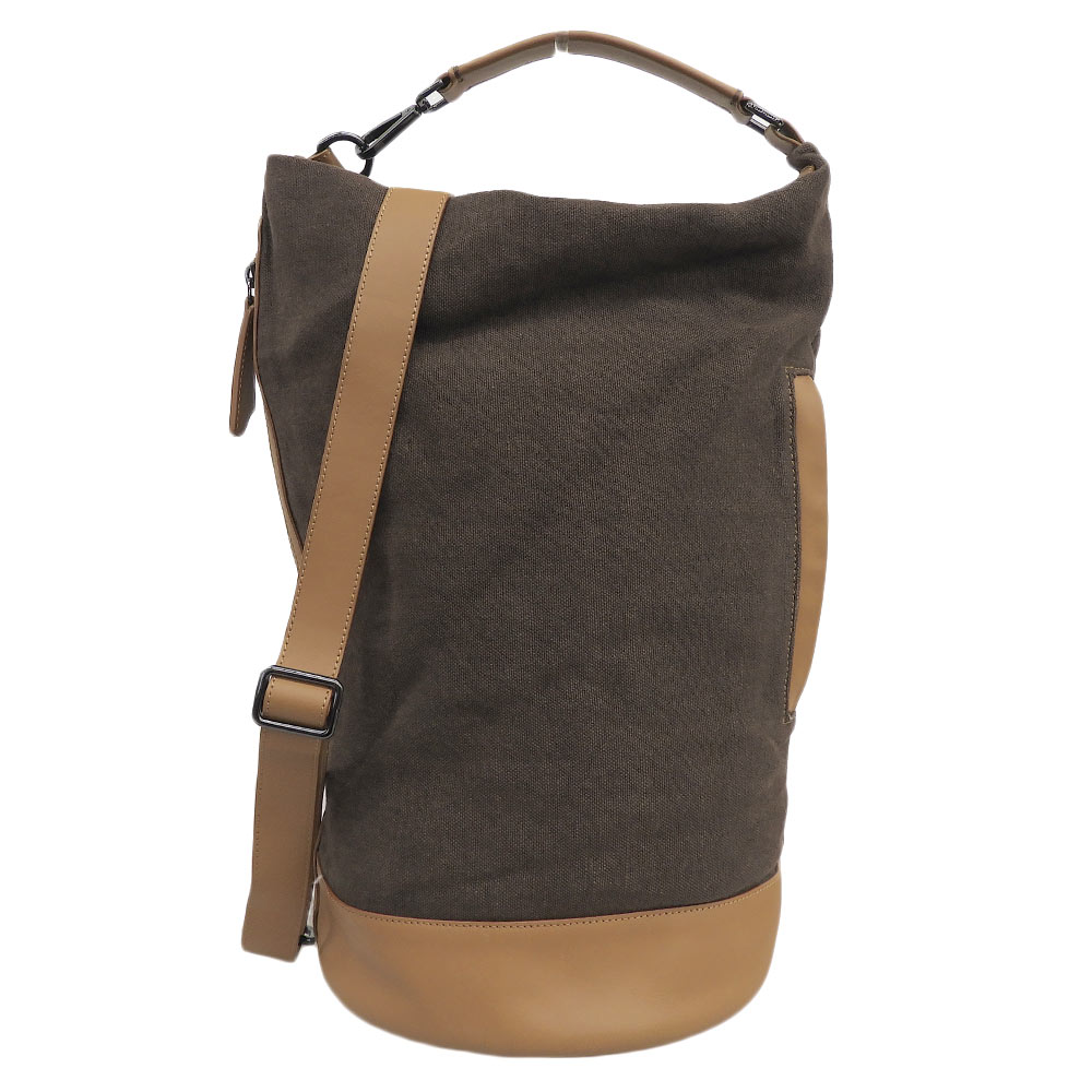 新着【中古】 超美品 ザネラート ZANELLATO ADA アダ キャンバス&times;レザー 2WAY ショルダー バケツ型 バッグ カーキ 定価81400円 メンズ｜With Trading