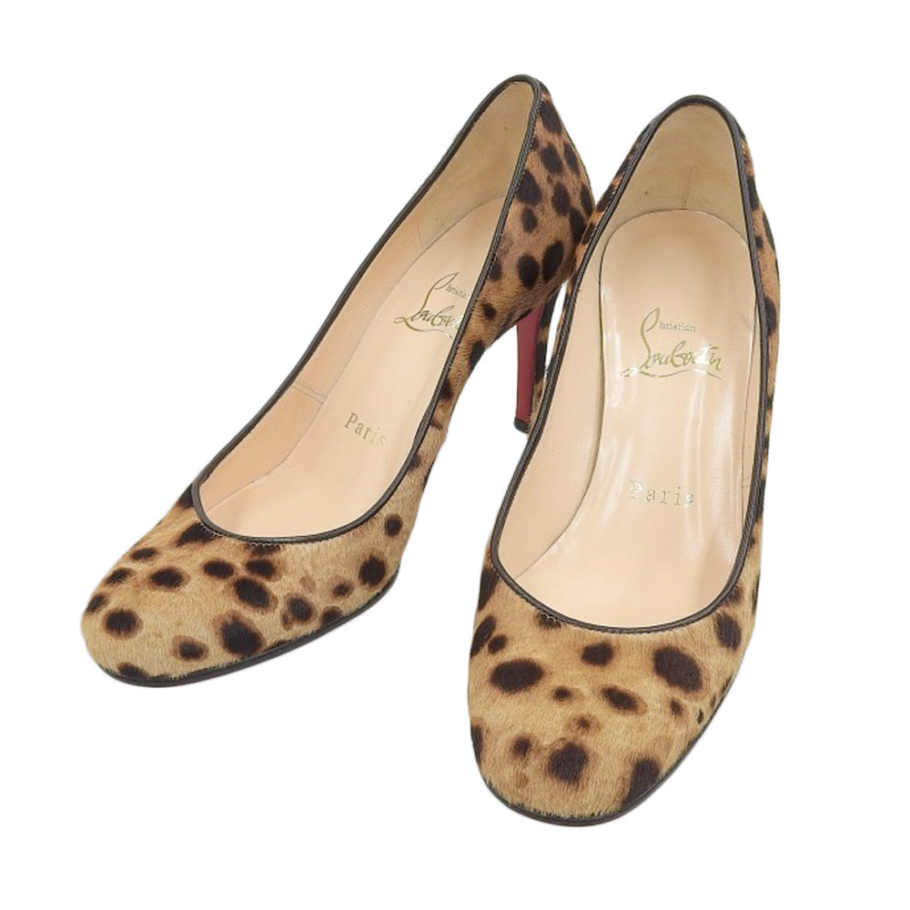 クリスチャンルブタン　レオパード ハラコ パンプス フラット38.5 ブラウン Christian Louboutin クリスチャンルブタン レオパードパンプス