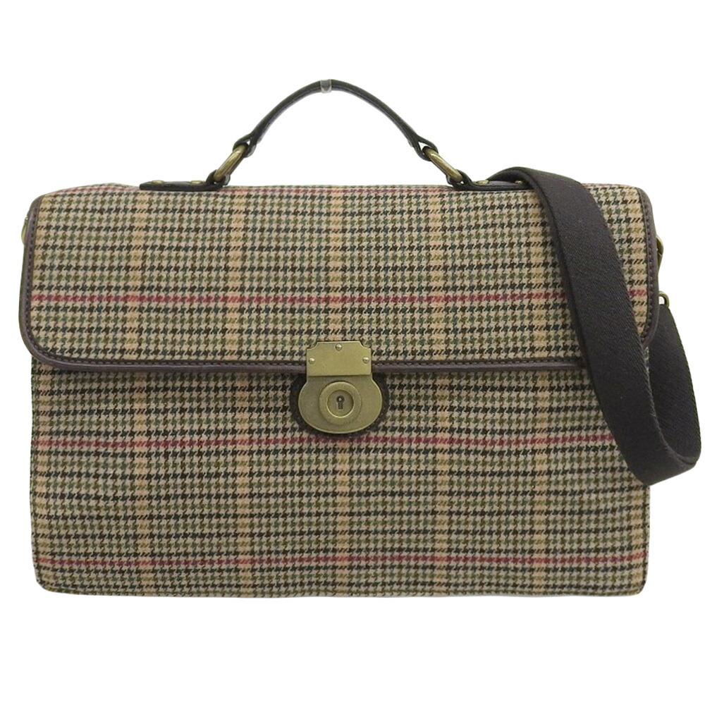 新着【中古】超美品 フォッシル 2018年 Estate Portfolio MBG9182 ギンガムチェック レザー 2way ショルダー ブリーフ メッセンジャー バッグ メンズ