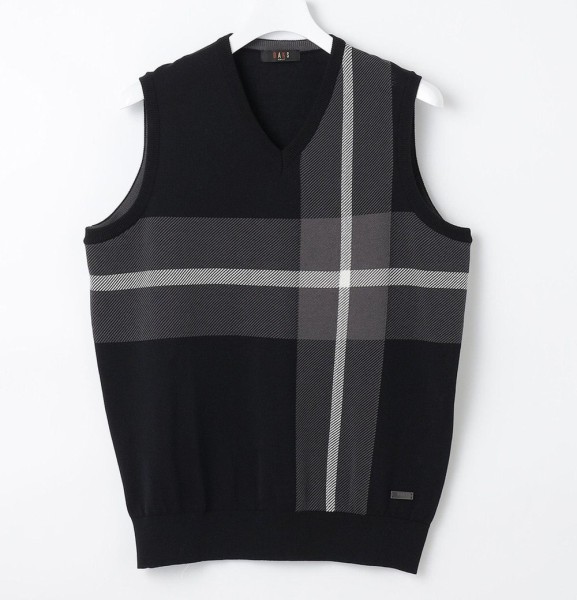 【New】DAKSGOLFメンズDAKSロゴジャガードベスト【KRDUNS-0205BK】==MadeinJapan==