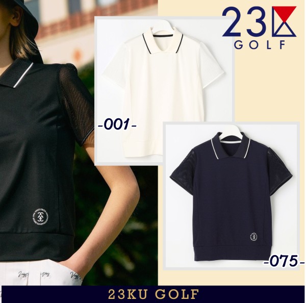【PREMIUM SALE 30%超OFF】 【春のゴルフ応援企画】 23区GOLF・レディース 【辻梨恵プロ着用】 【ストレッチ＝UVケア】 通気性抜群！袖メッシュでムレない メッシュスリーブ半袖ポロシャツ 【KHVLGM-0518】