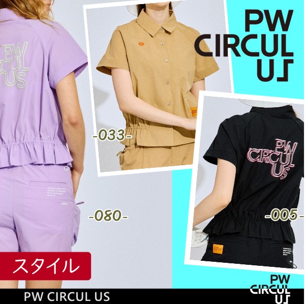 【PREMIUM SALE】【春のゴルフ応援企画】 【PW CIRCULUS・ピーダブリュサーキュラス】 レディース　ギャザリング半袖シャツ 【KHPQGM-0418】【B-31】 【B-36】【PW-SALE】