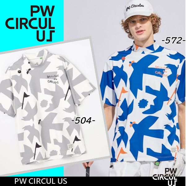 【春新！PW CIRCULUS・ピーダブリュサーキュラス】 【接触冷感＝吸水速乾＝UVカット＝ストレッチ】 メンズ DOVE柄モックネッT ◆半袖シャツ【KHPNLM-0315】 【B-04】【B-10】【B-40】