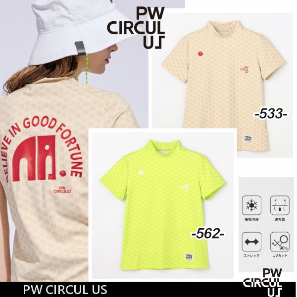 【春夏新】【PW CIRCULUS・ピーダブリュサーキュラス】【永嶋花音プロ着用アイテム】【接触冷感=吸水速乾=UVカット=ストレッチ】レディース エレファントドットモックネック◆半袖シャツ【KHPQLM-0528】【HANANE】【B-65】|ゴルフウェーブオンライン