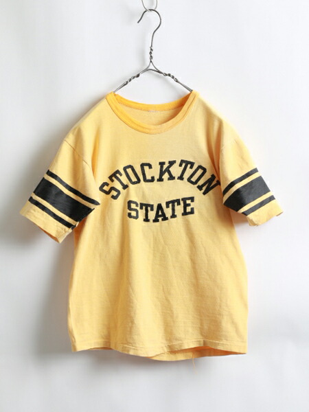 60s 70s ★ Stockton State ストックンステイト ラバー プリント 半袖 フットボール Tシャツ ( メンズ 男性 XS程 ) 60年代 70年代 古着｜古着ヴィンテージショップLong his 7,700円