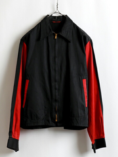 少し豊富な贈り物 スポジャケ 古着 ビンテージ 40年代 S程 男性 メンズ ジャケット スポーツ フルジップ サテン バイカラー レッド ブラック 40 S 2トーン レーヨン Dポケ コの字 ライン ライトアウター アウター ジャンパー 赤 黒 古着屋 アメリカ古着