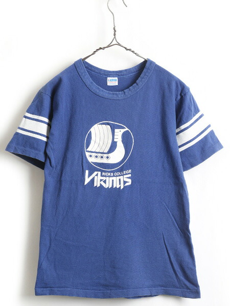 超歓迎された Usa古着 中古 70年代 プリントt 古着 M メンズ 男性 Tシャツ フットボール 半袖 プリント カレッジ チャンピオン Champion ビンテージ Usa製 70 S アメリカ製 半袖tシャツ トップス カットソー 白 青 ホワイト ブルー クルーネック フットボールt