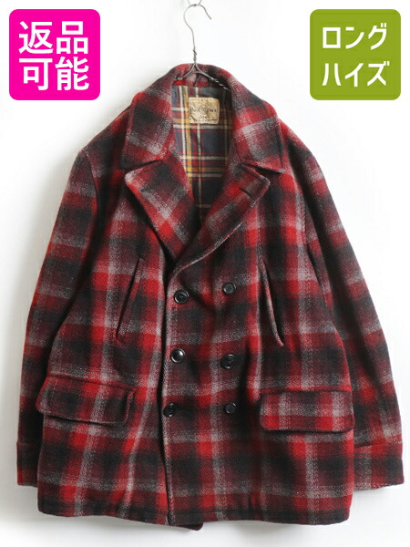 楽天市場 11 7 マラソン中 7倍 40 S ビンテージ Buck Skein Joe ネルシャツライナー付き 4ポケット チェック ウール Pコート メンズ L 程 古着 赤 黒 白 ジャケット Usa古着 古着 中古 ジャンパー ブルゾン ピーコート ウールコート ウールジャケット