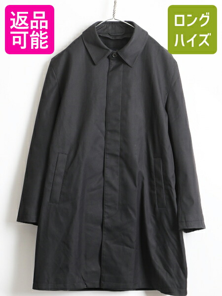 男性 コート バルマカーン レインコート ステンカラーコート ロング丈 ジャケット ロングコート ブラック Brothers バルマカーンコート 人気 バルマカーン L ロング 無地 ステンカラー ブルックスブラザーズ 比翼 中古 Brooks ロングコート 古着 メンズ 黒