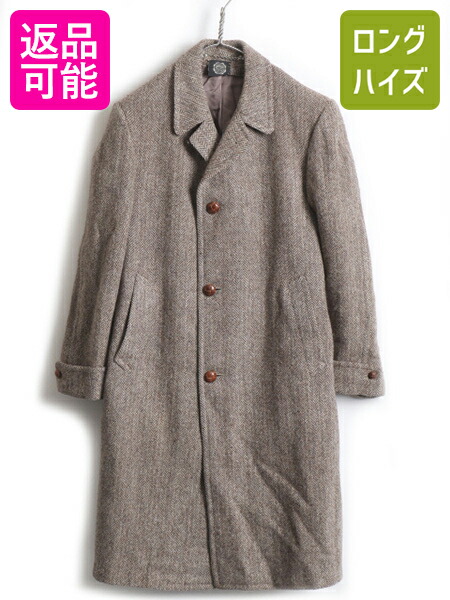 人気満点 60 S Usa製 ビンテージ Puritan ハリスツイード チェスター コート メンズ M 程 古着 ロングコート 灰 茶 ヘリンボーン ストライプ 中古 アメリカ製 Harris Tweed テーラードジャケット ウールジャケット ツイードジャケット ブラウン ピューリタン 60