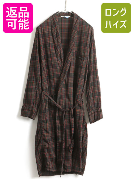 21新春福袋 メンズファッション コート ジャケット 60年代 ローブ ロング丈 古着 M メンズ 男性 コート ガウン ロング コットン チェック River Dan ダンリバー ビンテージ Usa製 60 S 中古 ベルト付き アメリカ製 ポケット付き ブラウン レッド グレー