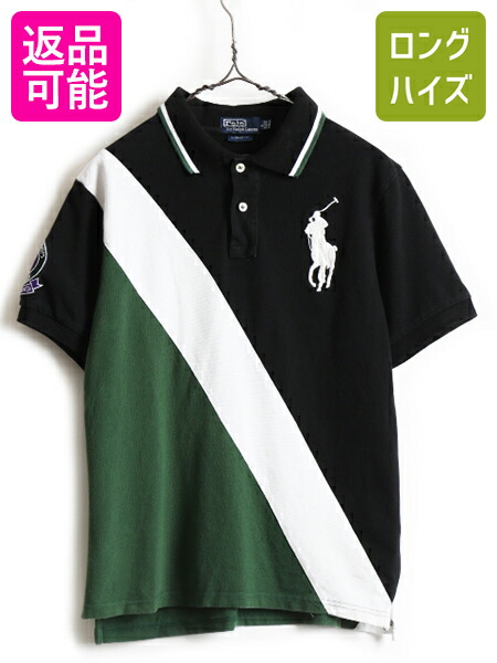 ビッグポニー Polo ポロ ラルフローレン トリコカラー 鹿の子 半袖 ポロシャツ メンズ L ウィンブルドン 限定 テニス 半袖シャツ 古着 中古 Ralph Lauren ラルフ 男性 半袖ポロシャツ カスタムフィット Custom Fit 黒 緑 白 ブラック グリーン ホワイト アメカジ