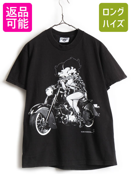 90 S Usa製 ベティ ブープ オフィシャル ハーレー プリント 半袖 Tシャツ メンズ レディース M 古着 ベティちゃん キャラクター 黒 Us古着 中古 半袖tシャツ モーターサイクルクラブ ブラック ホワイト 白 モノトーン 90年代 アメリカ製 Lee リー Betty Boop