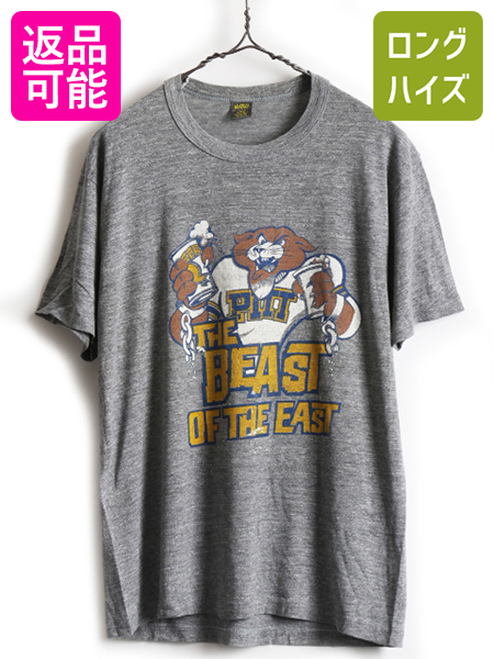 70s Usa製 ビンテージ ピッツバーグ大学 カレッジ マスコット キャラクター プリント 半袖 Tシャツ メンズ L 古着 70年代 プリントt Us古着 中古 男性 アメリカ製 シングルステッチ クルーネック 半袖tシャツ プリントtシャツ フットボール 霜降り グレー 灰 杢灰