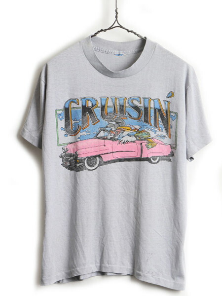 6 5 24h限定 ポイント12倍 80s ビンテージ キャラクター プリント 半袖 Tシャツ 男性 メンズ S 程 古着 80年代 半袖tシャツ プリントt キャラt クルーネック 灰 Us古着 中古 プリントtシャツ シングルステッチ カットソー グレー イラスト キャラクターt アメ