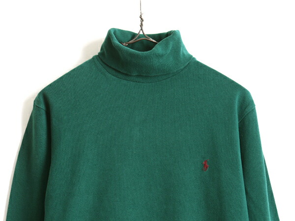 90 S Usa製 希少サイズ S Polo ポロ ラルフローレン 鹿の子 タートルネック 長袖 Tシャツ メンズ 古着 90年代 ロンt 長袖tシャツ 緑 Us古着 中古 オールド 男性 アメリカ製 Ralph Lauren ラルフ ハイネック ポニー刺繍 ワンポイント グリーン カノコ 無地