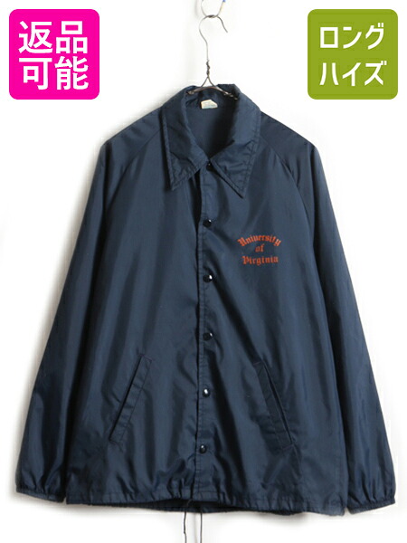 6 15 6h限定 ポイント12倍 70 S Usa製 ビンテージ Champion チャンピオン カレッジ プリント ナイロン コーチ ジャケット メンズ M 古着 70年代 ジャンパー 紺 Us古着 中古 アメカジ アメリカ製 ナイロンジャケット コーチジャケット ワンポイント バータグ