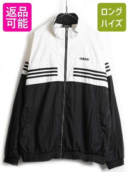 楽天市場 90s 大きいサイズ Xl 人気 モノトーン Adidas アディダス フルジップ 3ライン 2トーン 切替 ナイロン ジャケット メンズ 古着 白 黒 Us古着 中古 男性 90年代 オールド ジャンパー ナイロンジャケット ライナー付き ワンポイント ウインドブレーカー