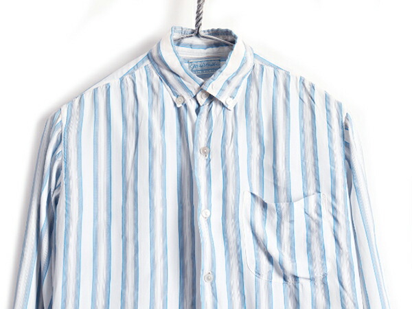 60 S ビンテージ Paris Tailors ストライプ 3点留め ボタンダウン 長袖 シルク シャツ メンズ S 程 古着 ボックス 60年代 長袖シャツ Us古着 中古 男性 シルクシャツ ストライプシャツ ボタンダウンシャツ ポケット付き ピスポーク ベトナム スーベニア レディース M