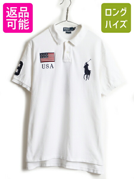 大きいサイズ Xl ビッグポニー アメリカ代表 Polo ポロ ラルフローレン 星条旗 鹿の子 半袖 ポロシャツ メンズ 古着 半袖シャツ 白 Us古着 中古 Ralph Lauren ラルフ 半袖ポロシャツ ナンバリング Usa代表 モデル ポニー刺繍 ロゴ アメカジ Usa Customfit 男性