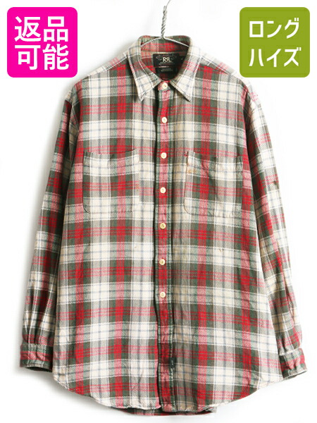 90 S 初期タグ Rrl ダブルアールエル ラルフローレン チェック ヘビーフランネル 長袖 シャツ メンズ L 古着 Polo ポロ 90年代 ネル Us古着 中古 男性 ラルフ Ralph Lauren 長袖シャツ チェックシャツ ポケット付き ネルシャツ マルチカラー 三ツ星タグ ヘビネル