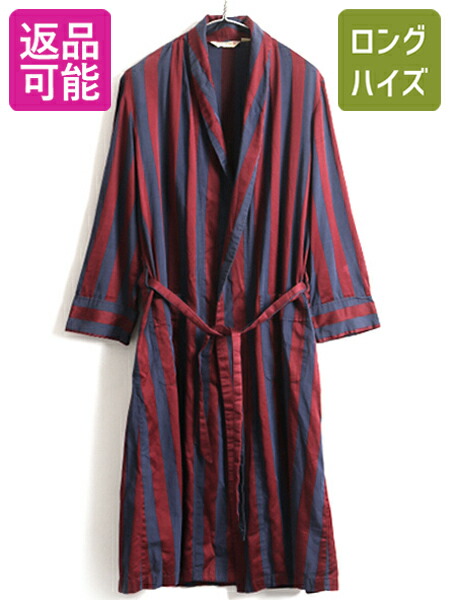 楽天市場 イングランド製 ビンテージ デレク ローズ Derek Rose 2トーン ストライプ コットン サテン ガウン メンズ S 古着 ローブ コート 中古 ベルト ポケット付き ルームウェア ガウンコート ロングガウン ナイトガウン ロングコート ロング丈 英国製 エンジ