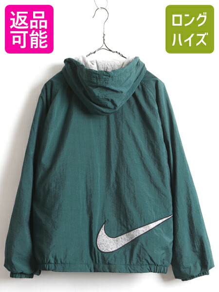 楽天市場 9 25 24h限定 10倍 90 S Nike ナイキ フルジップ ビッグ スウォッシュ 刺繍 中綿 キルティング ナイロン フード パーカー ジャケット メンズ L 程 古着 Us古着 中古 男性 90年代 オールド ナイロンジャケット ブルゾン アウター ジャンパー スウッシュ