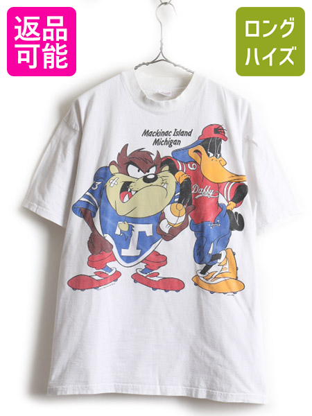 90 S 大きいサイズ Xl ワーナー ルーニー テューンズ タズマニアンデビル ダフィーダック プリント 半袖 Tシャツ メンズ レディース 古着 中古 90年代 オールド キャラクター キャラt アニメ アメキャラ ブラザーズ オフィシャル フットボール 男女兼用 白 白t