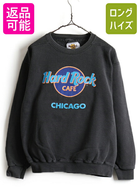 9 18 10 Offクーポン 90 S Usa製 人気 黒 ハードロックカフェ Chicago プリント スウェット トレーナー メンズ レディース M 古着 90年代 Hard Rock Cafe Us古着 中古 アメカジ アメリカ製 ハードロック 裏起毛 スエット クルーネック スウェット トレーナー ブ