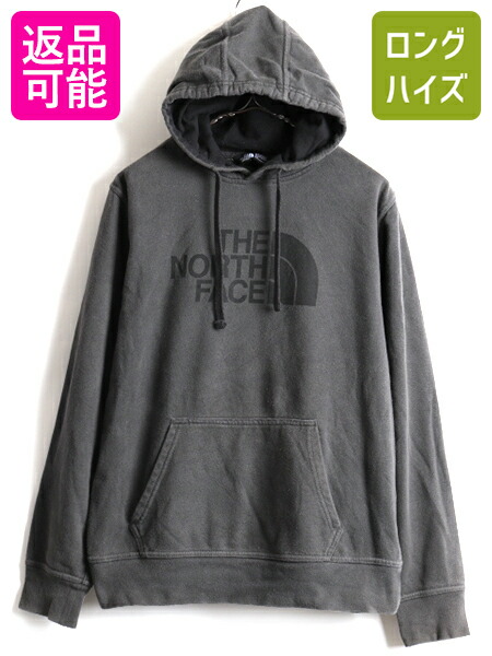 ノースフェイス ロゴ プリント 2トーン スウェット フード パーカー メンズ M 古着 スエット トレーナー The North Face 裏起毛 灰 Us古着 中古 男性 ノース アウトドア ロゴパーカー プリントパーカー フードパーカー プルオーバー フーディー 濃灰 黒 アメカジ