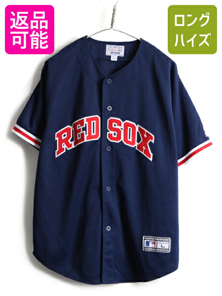 Mlb オフィシャル Starter ボストン レッドソックス 半袖 ベースボール シャツ メンズ L 古着 ゲームシャツ ユニフォーム Red Sox Us古着 中古 男性 スターター Boston 大リーグ 野球 ベースボールシャツ メジャーリーグ 半袖シャツ ネイビー レッド 紺 アメカジ