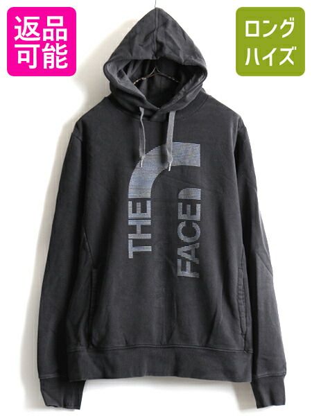 人気 黒 ノースフェイス ビッグロゴ プリント 2トーン スウェット フード パーカー メンズ 男性 M 古着 The North Face トレーナー Us古着 中古 ノース スエット アウトドア プルオーバー ロゴパーカー プリントパーカー ブラック モノトーン 裏起毛 アメカジ Kuechen Ly