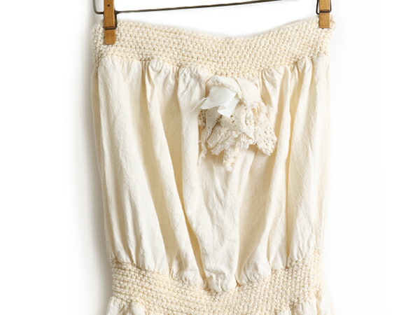 80 S ビンテージ Grandi チューブトップ オールインワン パンツドレス レディース 女性 サイズ M 程 ベアトップ 古着 レース編み 80年代 パンツドレス ビンテージ リゾート 生成り カジュアル ジャンプスーツ パンツ ノースリーブ リネン サロペット ワイド 白