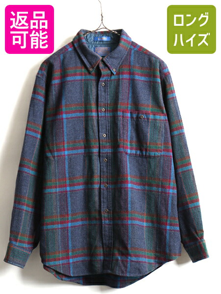 土日 48h限定 3倍 70 S ビンテージ 大きいサイズ Xl Lobo By Pendleton ペンドルトン チェック ウール 長袖 ボタンダウン シャツ メンズ 古着 70年代 中古 男性 チェックシャツ ウールシャツ ボタンダウンシャツ 長袖シャツ ポケット付き マルチカラー ビッグ Ice Org Br