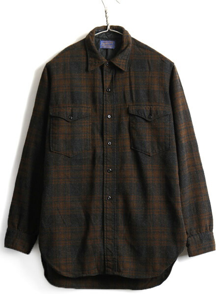 60s Usa製 ビンテージ ペンドルトン チェック ポケット付き 長袖 ウール シャツ 男性 メンズ M 程 古着 60年代 Pendleton 長袖 シャツ Us古着 中古 アメリカ製 ウールシャツ チェックシャツ カジュアル 胸ポケット 総柄 ブラウン 茶 ブラック 黒 マルチカラー アメカジ