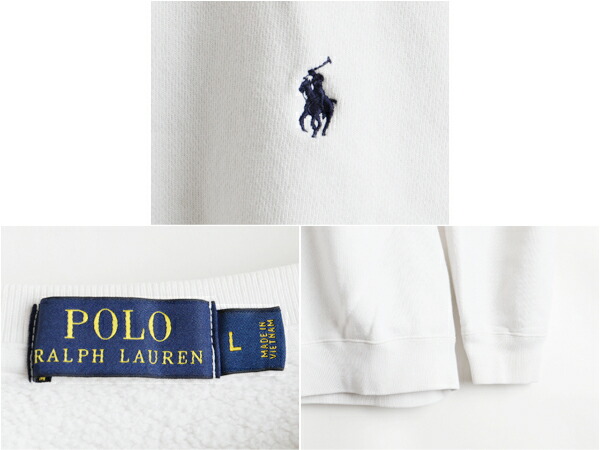 Polo ポロ ラルフローレン ワンポイント ポニー刺繍 前v クルーネック スウェット トレーナー 男性 メンズ L 古着 スエット 裏起毛 Us古着 中古 ラルフ Ralph Lauren スウェットトレーナー プルオーバー ヘビーウェイト ロゴスウェット 刺繍 ホワイト 白 アメカジ