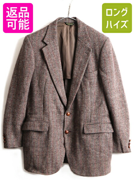 80 S ビンテージ Usa製 ハリスツイード 2ボタン テーラード ジャケット メンズ L Xl 程 古着 ブレザー ツイード ウール 茶 エンジ 中古 男性 80年代 アメリカ製 Harris Tweed テーラードジャケット ウールジャケット ツイードジャケット ブラウン ベージュ