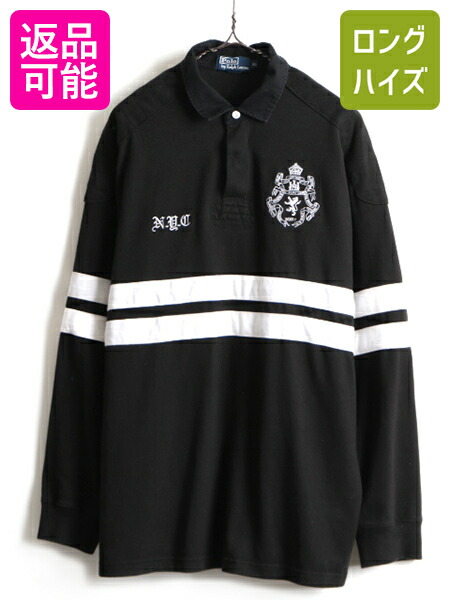 90 S オールド 大きいサイズ Xl Polo ポロ ラルフローレン 2トーン ボーダー 長袖 ラガー シャツ メンズ 古着 ラグビーシャツ 黒 白 中古 90年代 Ralph Lauren ブラック ホワイト ポニー 刺繍 長袖シャツ ラガーシャツ ラグビー ワンポイント ブラック ナンバリング