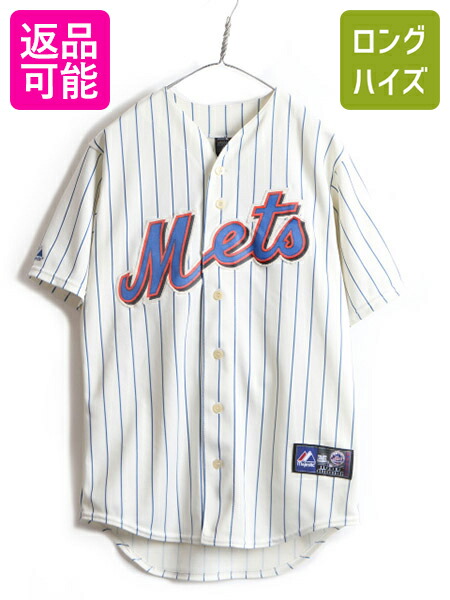 市場 7 ゲームシャツ 500円OFF最大半額 オフィシャル MLB 古着 メンズ ベースボール 半袖 ニューヨーク M シャツ Majestic  メッツ 12 程  24h限定 ストライプ