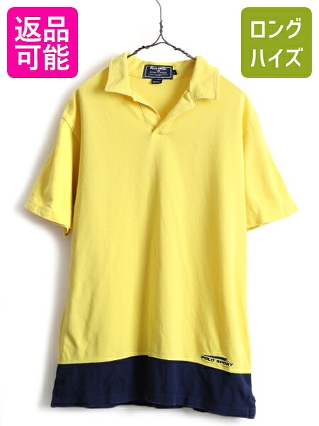 00s ■ POLO SPORT ラルフローレン 2トーン 鹿の子 半袖 ポロシャツ ( メンズ L ) 古着 00年代 ポロ ポロスポーツ 半袖シャツ ワンポイント| レディース 中古 00's ラルフ RALPH LAUREN ポロスポ 半袖ポロシャツ 鹿の子ポロシャツ カノコ プルオーバー ロゴ刺繍 ネイビー イ