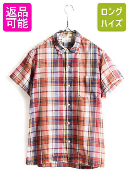 【4/12 24h限定777円OFFクーポン!】 60s 70s ビンテージ ■ BRENT チェック 半袖 ボタンダウン シャツ ( キッズ 20 メンズ S 程) 古着 ブレント ポケット付き 半袖シャツ 薄手| 中古 60's 70's 60年代 70年代 モンゴメリーワード ストアブランド ボタンダウンシャツ NEVER N