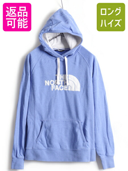 ノースフェイス ビッグ ロゴ 刺繍 前v スウェット フード パーカー レディース M 古着 The North Face トレーナー 裏起毛 2トーン 中古 アウトドア ノース フードパーカー ロゴパーカー プリントパーカー ビッグロゴ フーディー プルオーバー スエット ブルー 青 最高