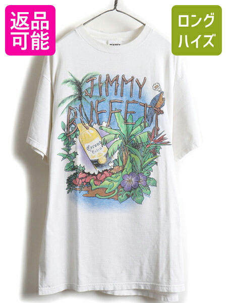 【4/12 24h限定777円OFFクーポン!】 90s 大きいサイズ XL ★ ジミー バフェット ツアー プリント 半袖 Tシャツ ( メンズ ) 古着 90年代 Jimmy Buffett オフィシャル コロナ 白| 中古 90's オールド 半袖Tシャツ プリントTシャツ プリントT バンド ロック ビール トロピカル