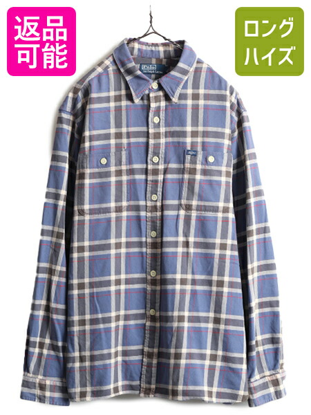 90s ポロ ラルフローレン チェック 長袖 シャツ メンズ S 古着 90年代 オールド ポニー無し ポケット付き 薄手 ワークシャツ マルチカラー