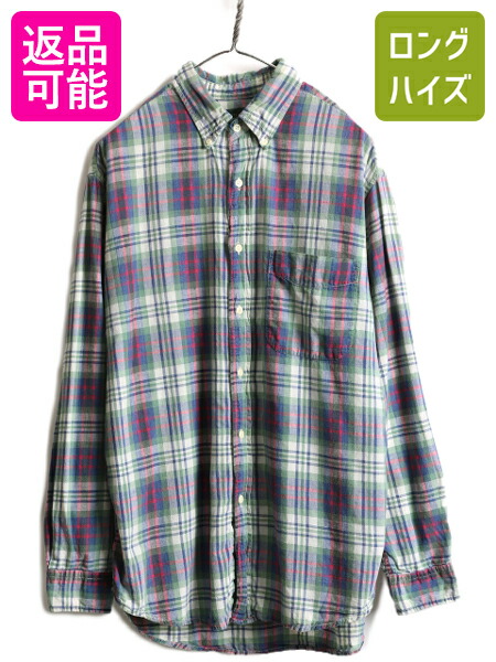 さかもと希少カラー90s古着Jcrewフランネルタータンチェック長袖シャツ アメリカ古着 80〜90年代 長袖シャツ チェックシャツ 赤